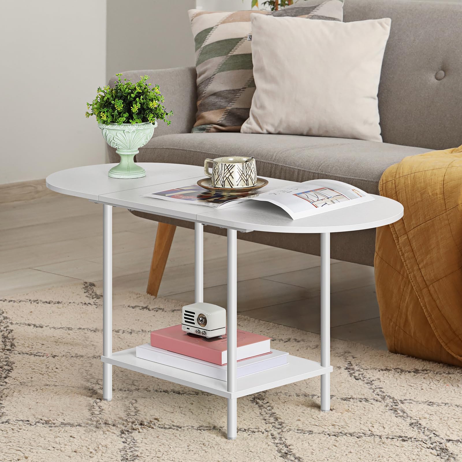 Small Oval Coffee Tables Modern Low Coffee Table for Small Space Mid Century Center Side Table with Open