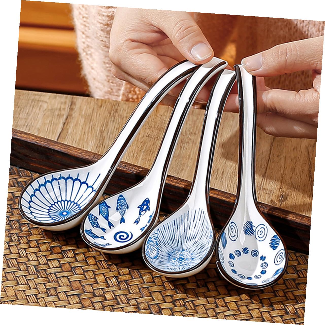 6 Stück Teiliges Asiatische Keramik suppenlöffel Ergonomisch Geformt Komfortabel Sicher Vielseitig für Suppe Reis Porridge Geeignet