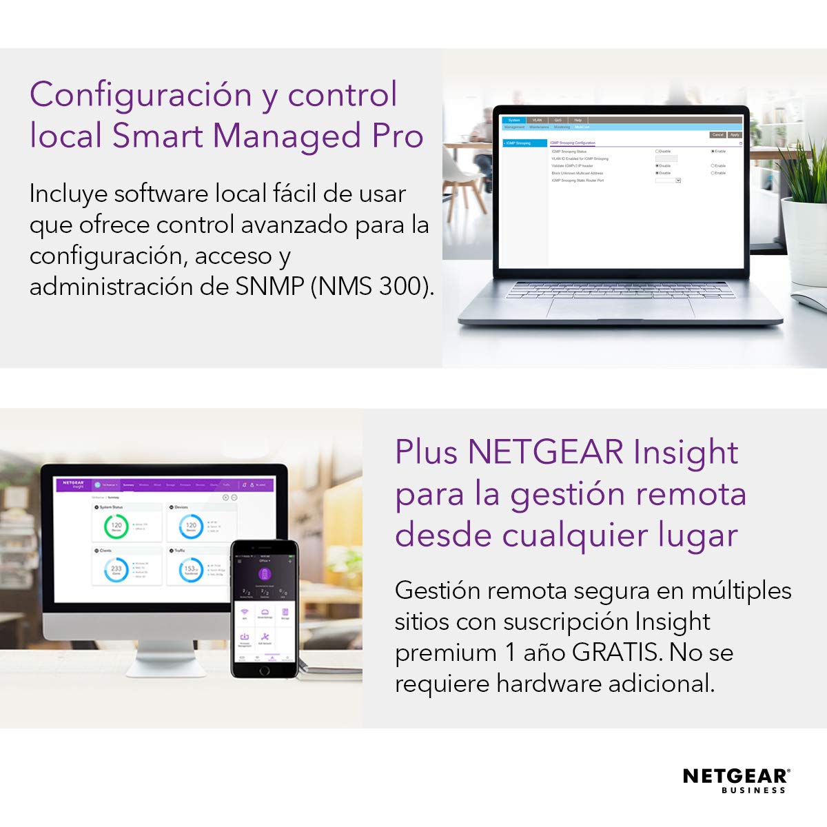 Netgear GS716TP - Switch de Red conmutador Gigabit Ethernet PoE+ Smart Managed Pro de 16 Puertos gestionable con 2 Puertos SFP de 180 W y gestión en la Nube Insight