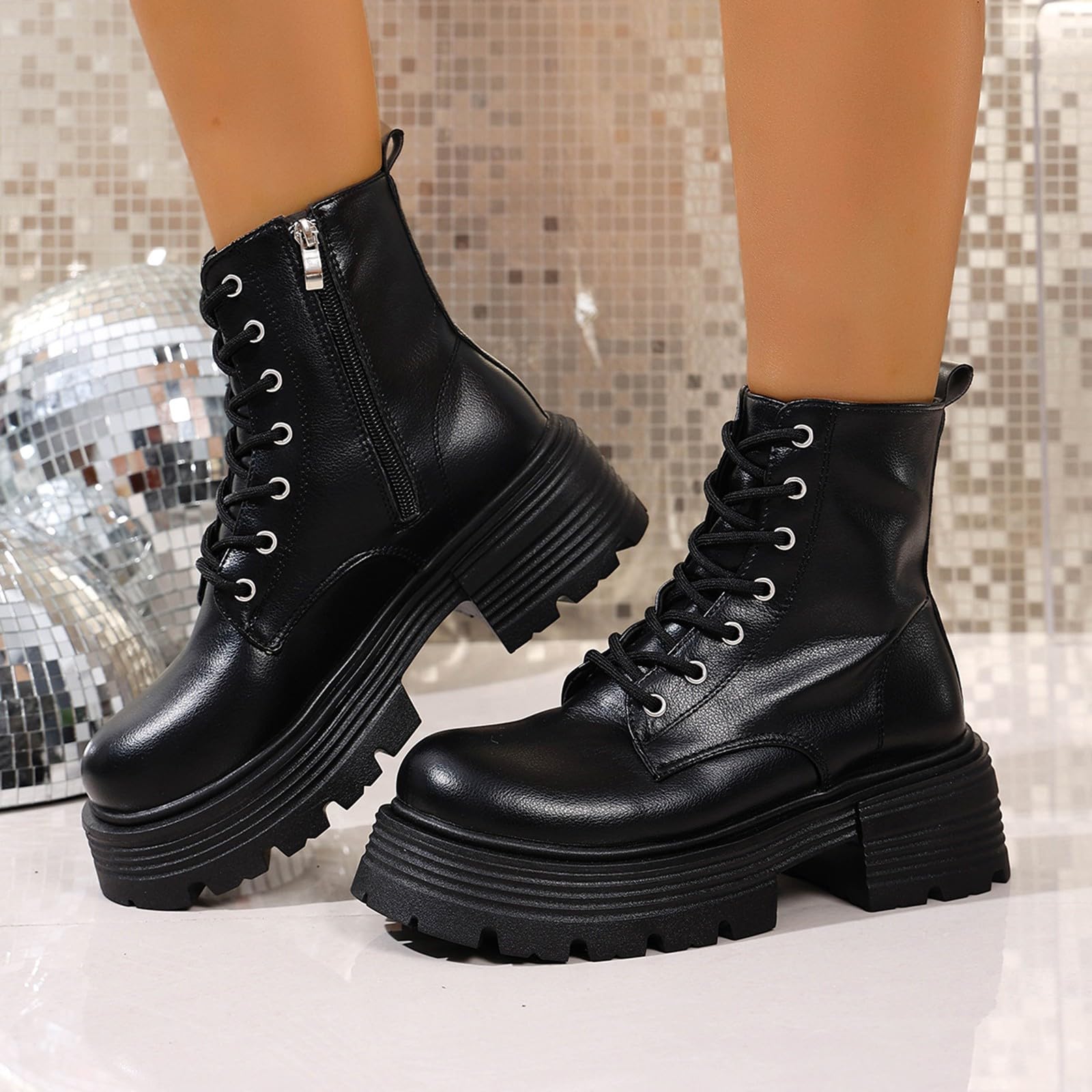 Genérico Botines Mujer Vestir Cordones Plataforma Botas Puntera Redonda Elegantes Zapatos Comodas Ligeros Caminar Bota Informales Antideslizantes Botin para Otoño Invierno Trabajo Paseo y Uso Diario
