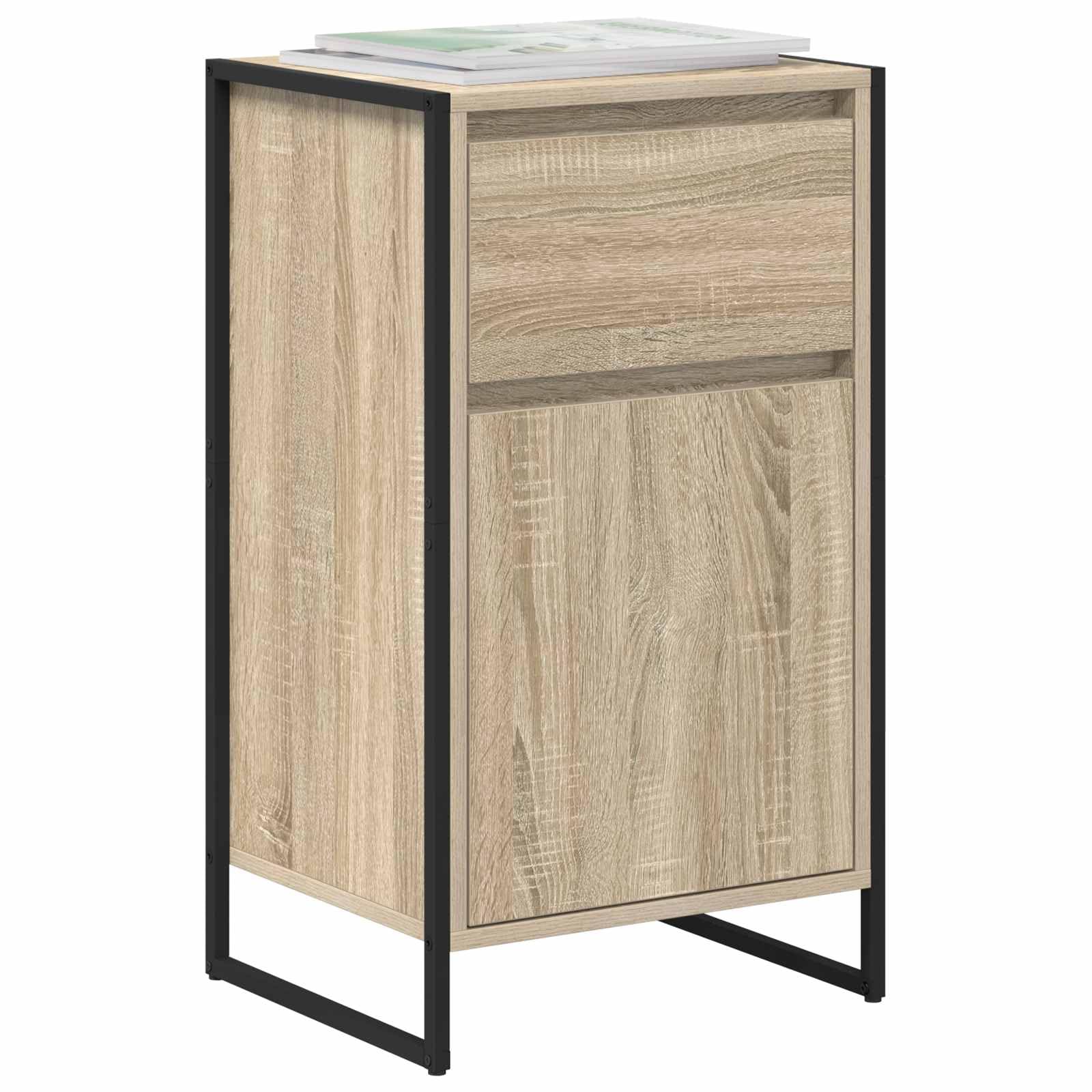 Aparador industrial Sonoma de madera, 43 x 36 x 75,5 cm, con marco de acero, diseño moderno, estantes ajustables para salón, cocina y pasillo