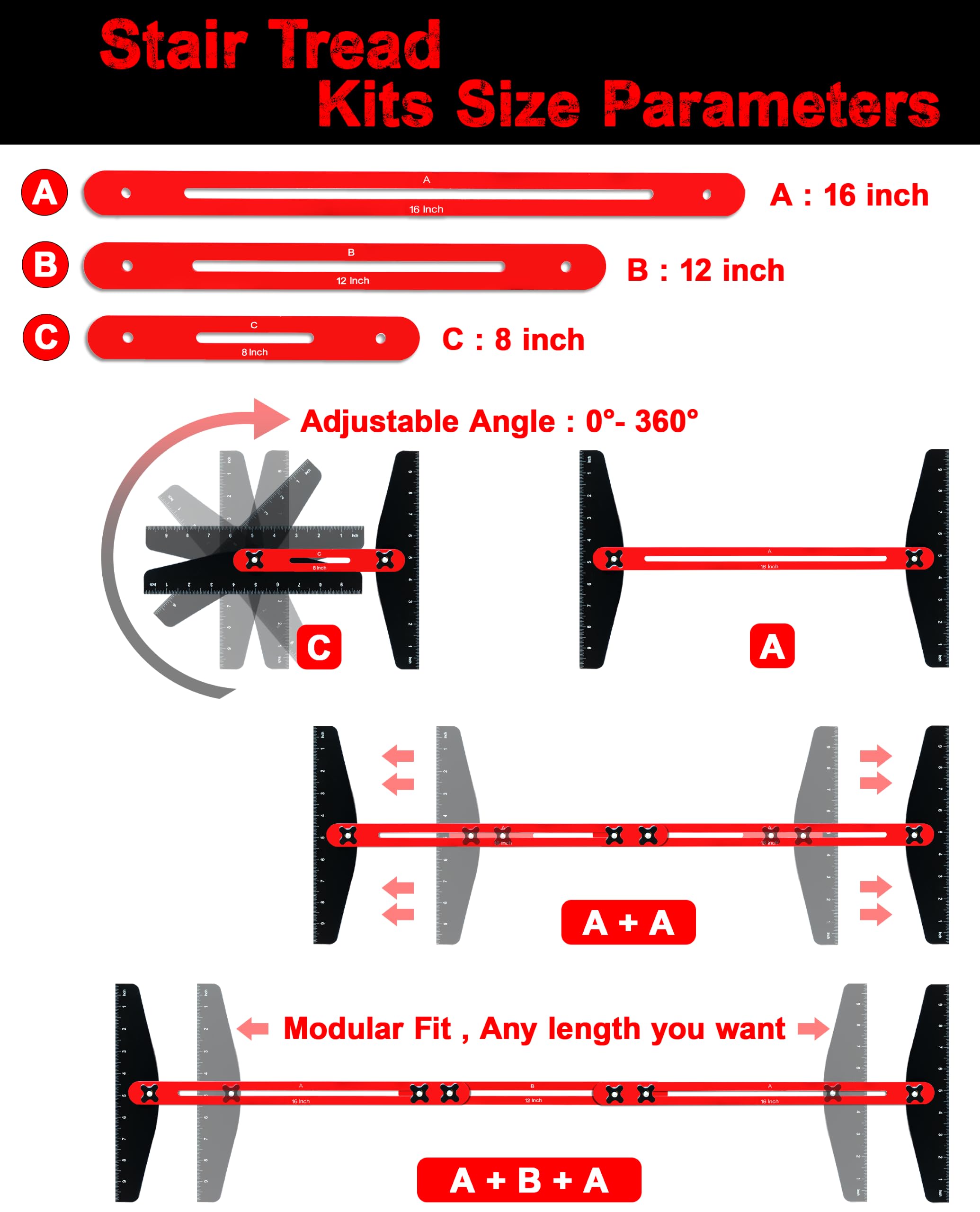 Stair Tread Template Tool - Measure 8" to 60" -5 Stair Tread Template Tool - Measure 8" to 60" -5