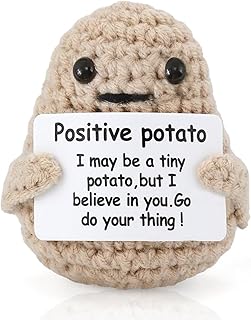 Funny Positive Potato, 3 inch Cute Crochet Positive Potato Doll with Positive Card, Soft Wool Knitting Emotional Support Positive Life Potato Toy for Birthday Gifts Room Decor