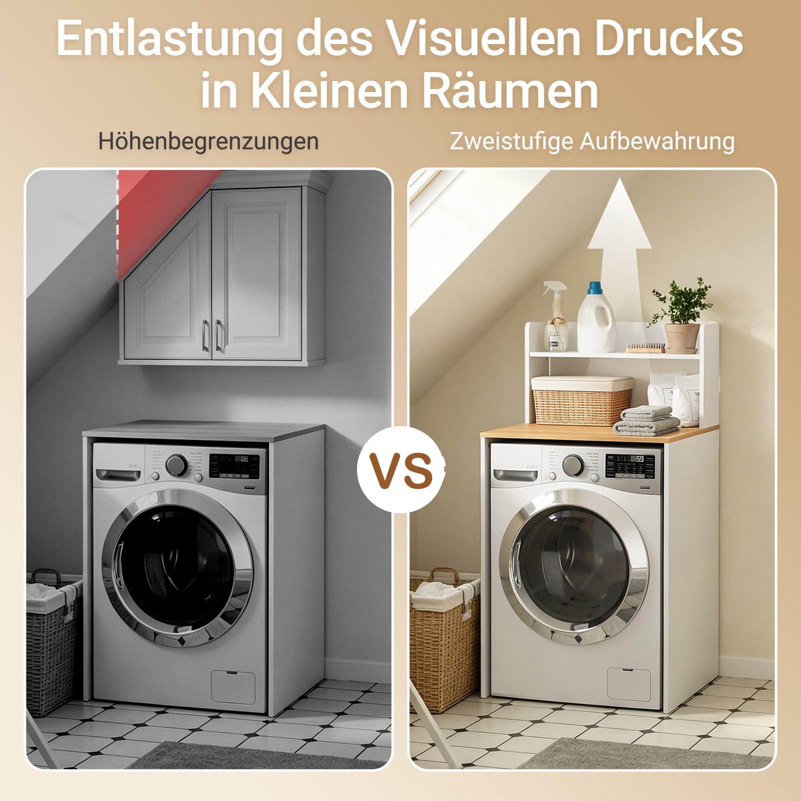 SoBuy Waschmaschinenschrank mit Fallschutz 66x60x127cm für Waschküche & Bad | Waschmaschinenregal Überbau, Badezimmerschrank mit Ablage, Trocknerschrank Stabil, Weiß Natur BZR224-WN