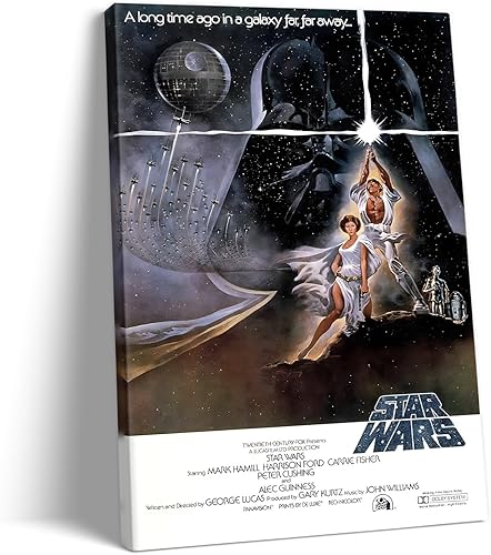 Lienzo decorativo vintage de Star Wars para pared, póster retro de película de ciencia ficción de una nueva esperanza, enmarcado icónico de aventura
