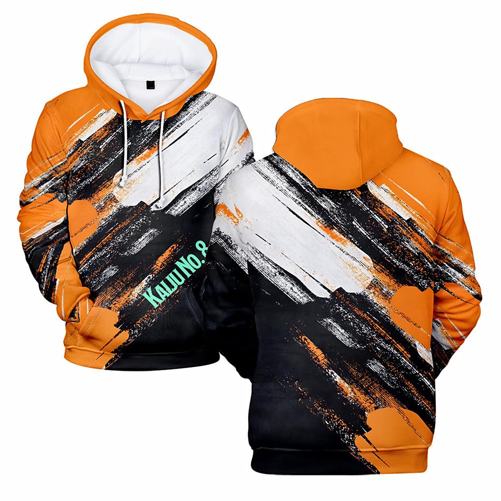 Charous Unisex Orange Anime Kaiju No.8 Cartoon Hoodie,3D Digital Print Sweatshirts Used For Manga Kaiju No.eight Fans Cosplay Gift