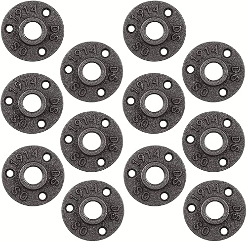 Accesorios industriales roscados de tubería de hierro fundido maleable de brida de piso, 3 agujeros, negro (12, 34 ")