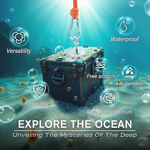 Miniatura 4 de Imán de pesca de neodimio, fuerza de tracción de 150 libras, imán fuerte de tierras raras con perno de ojo avellanado para colgar, hogar, cocina y