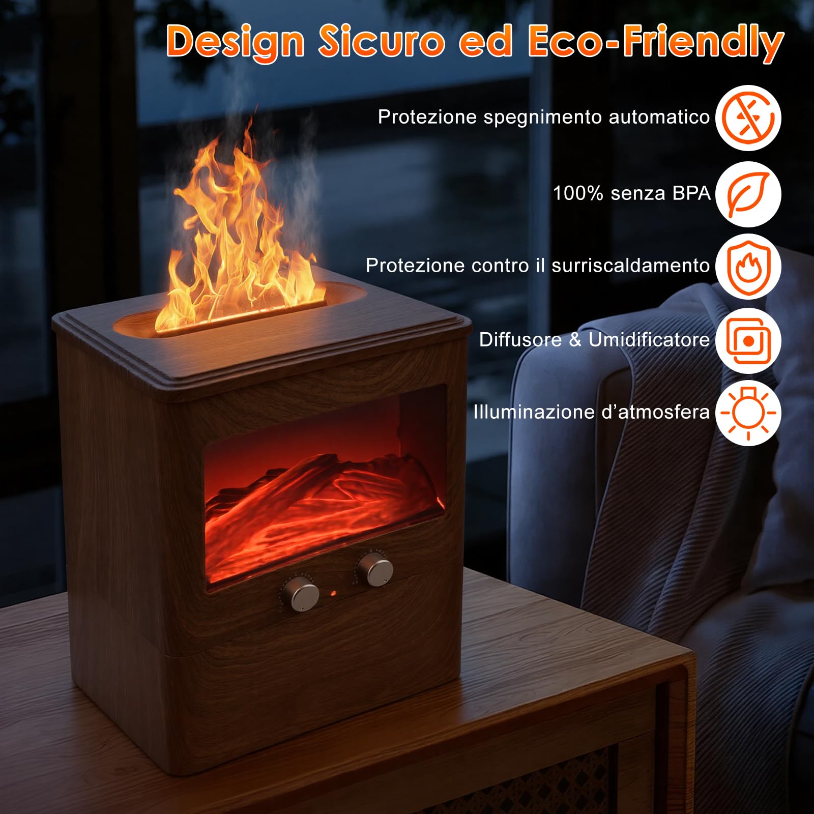 3L Diffusore di Oli Essenziali Fiamma Ultrasuoni Diffusore di Aroma con camino a LED, Aromaterapia Elettrico Profumatore per Ambienti, Casa, Yoga