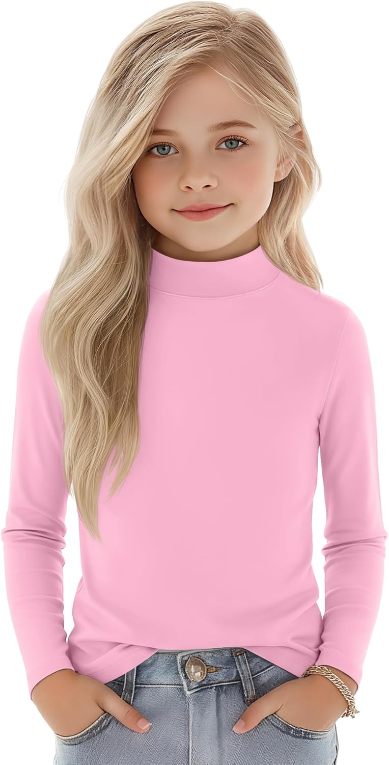 LessonZoo Girls Mock Turtleneck Long Sleeve Shirts Kids Soft Slim Fit Undershirt Warm Casual Base Layer Fall Winter Top