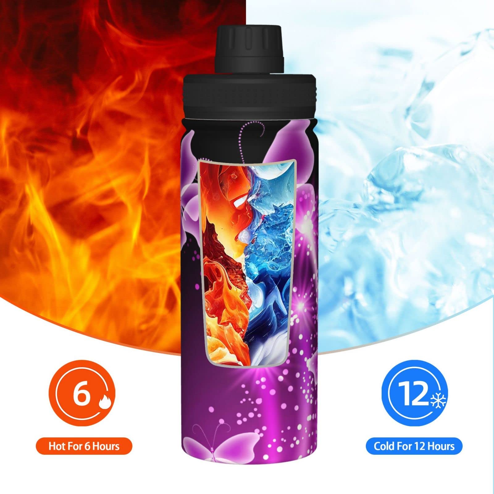 Sport-Trinkflasche mit Schmetterling-Motiv, isoliert, Edelstahl, auslaufsicher, für Reisen, Fitnessstudio, Büro