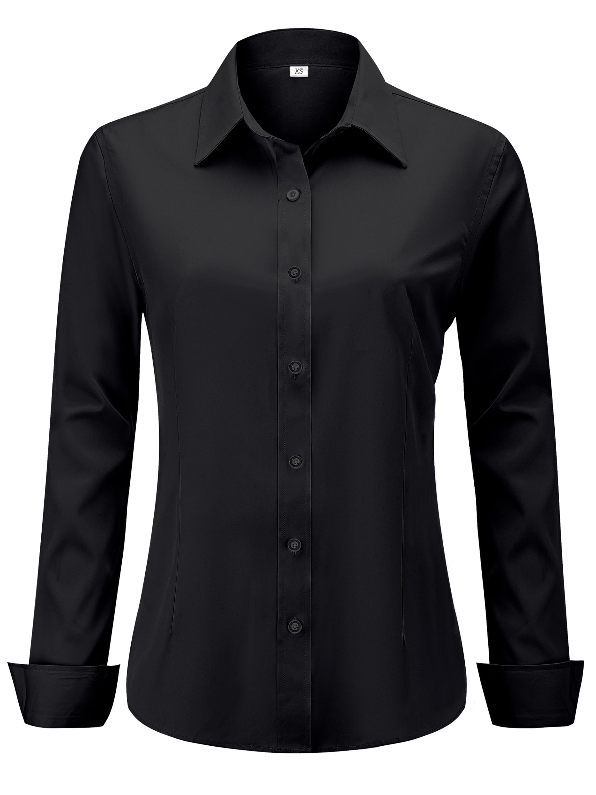 soft wrinkle-free women's button down dress shirts solid long sleeve work blouses fit stretch casual tops xxs-6xl