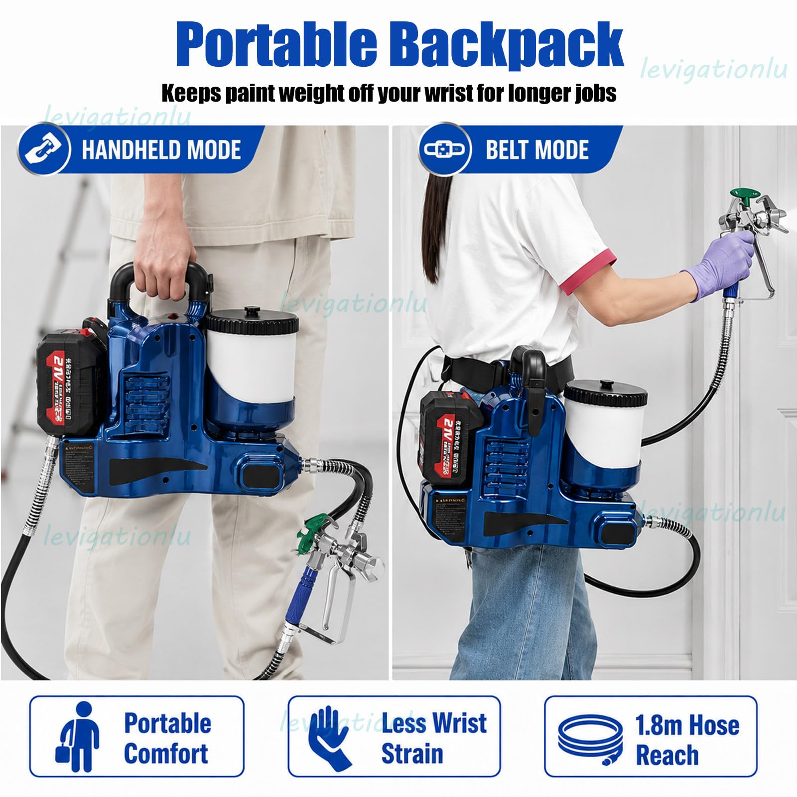 Pistola De Pintura Eléctrica Sin Cable Airless, Pulverizador De Pintura con 2 Baterías, Motor 750W, Depósito 1,2l, 6 Velocidades, para Muebles, Armarios, Paredes Y Vallas