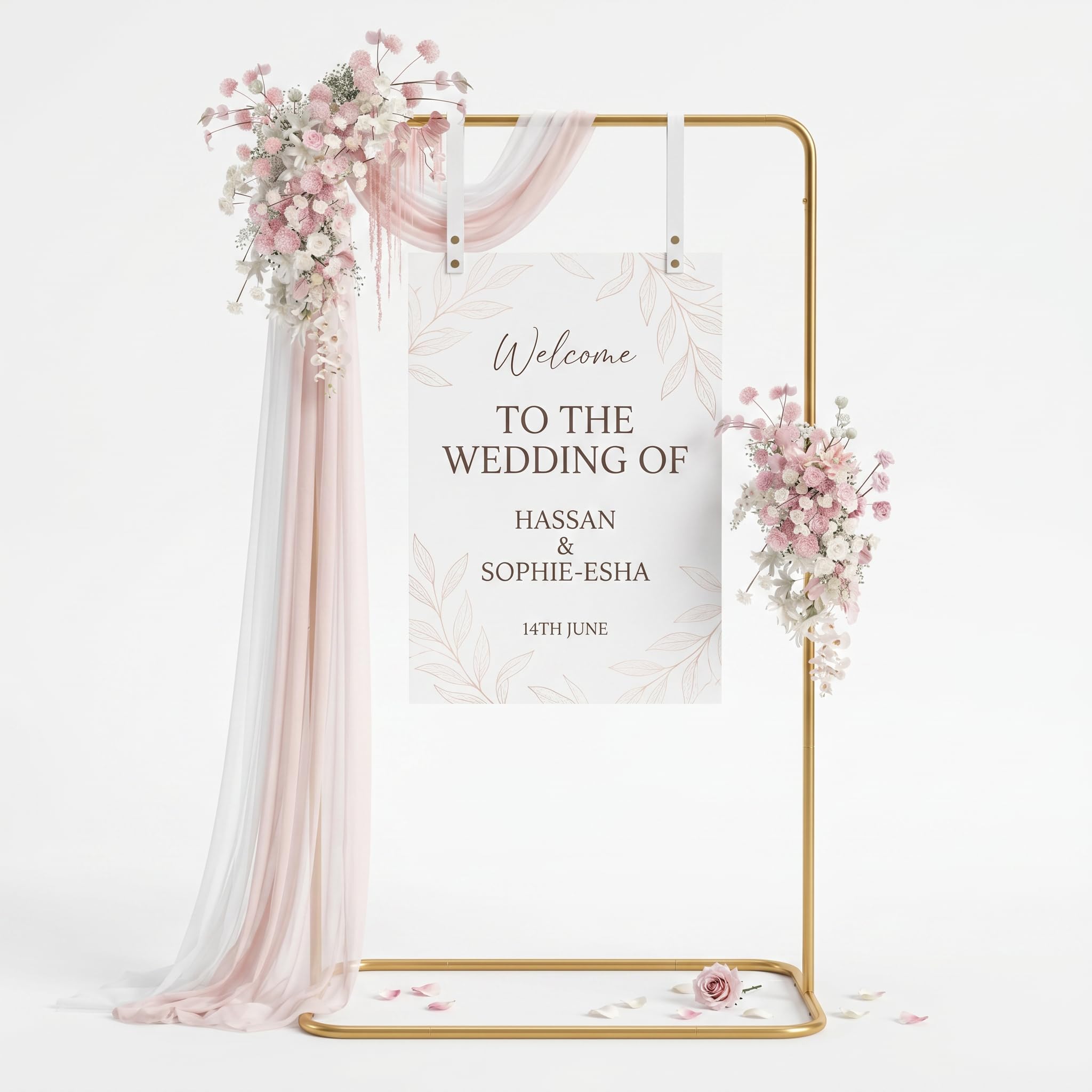 PlusFive Wedding Sign Stand , Adjustable Welcome Sign Stand 1.8M/1.4M, Gold Wedding Welcome Sign with 2 Hanging Straps, Wedding Easel for Wedding Guest Reception Party Poster Banner Foam Board
