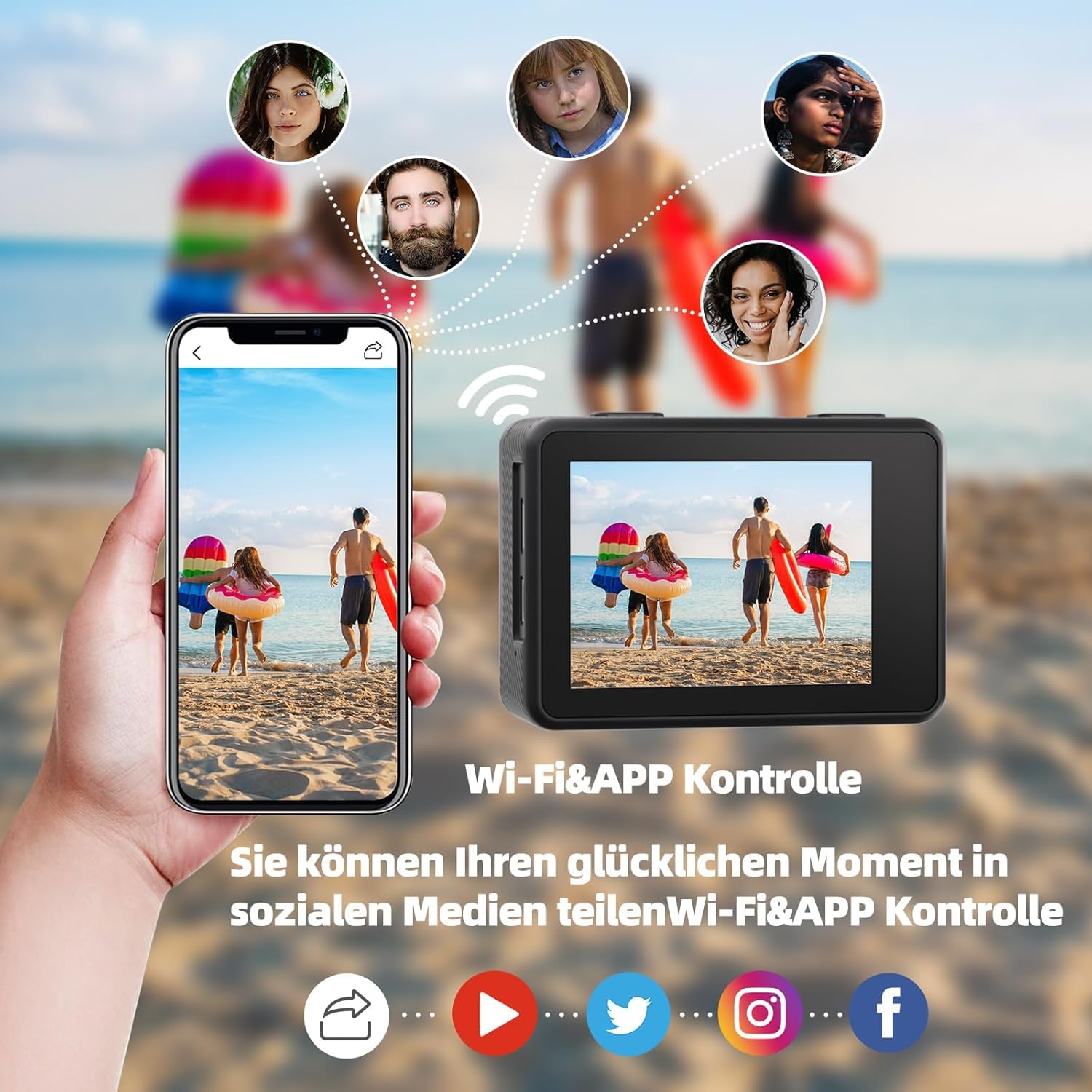 Action Cam 4K 24MP Wasserdicht 40m | Doppelbildschirm WiFi EIS 170° Weitwinkel Mit 2 Akkus