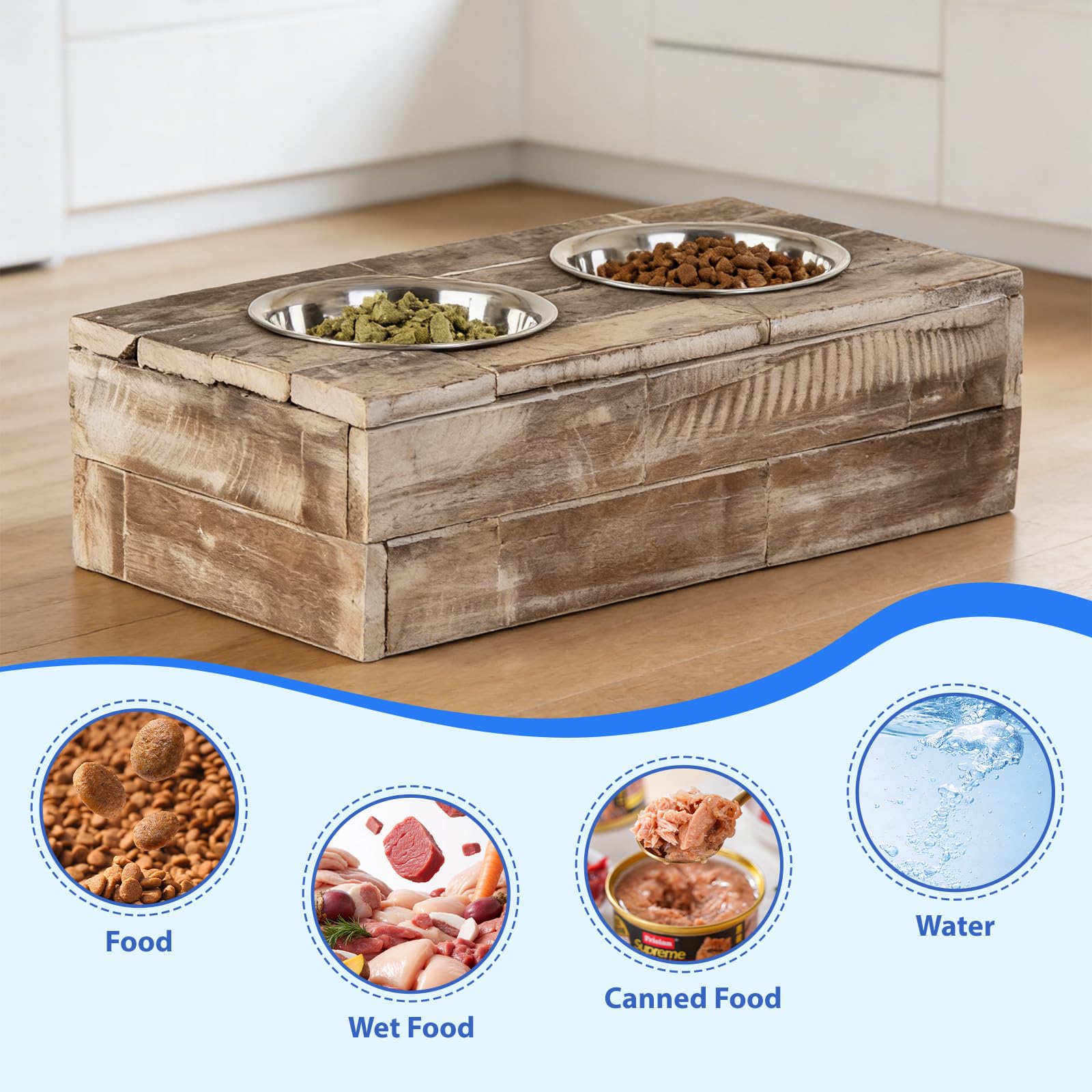 Huntley Pet - Comedero Doble Elevado para Perros y Gatos de Acero Inoxidable (Berjen, pequeño)