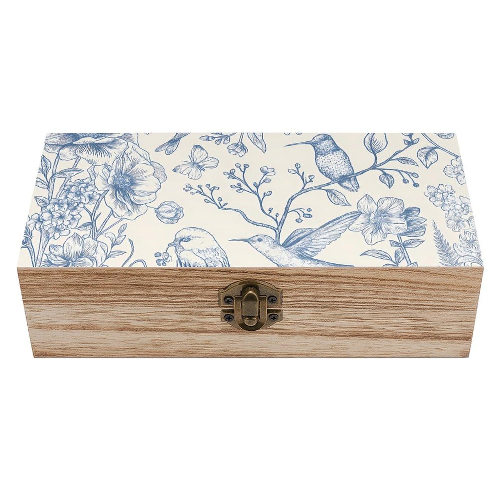 HLBSDM Vintage Chinoiserie Blue Flower & Bird Retro Wooden Storage Box Jewelry Art Gift Boxs Decorative Keepsake Boxes