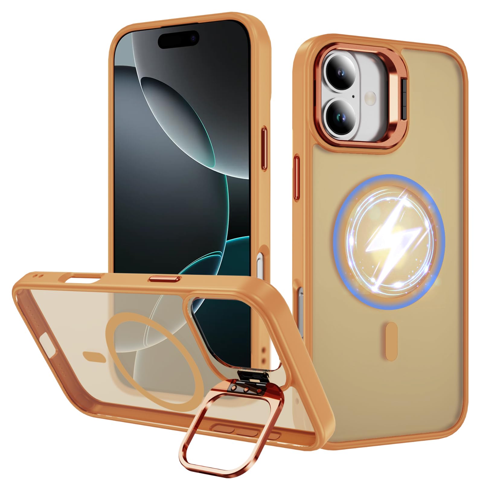 ADDIT Strong Magnetic for iPhone 16 Plus Case iPhone 16 Plus Compatible with MagSafe Military-Grade 10FT Drop Resistant Matte Skin Feeling Back Cover Case Fit for iPhone 16 Plus (Orange)