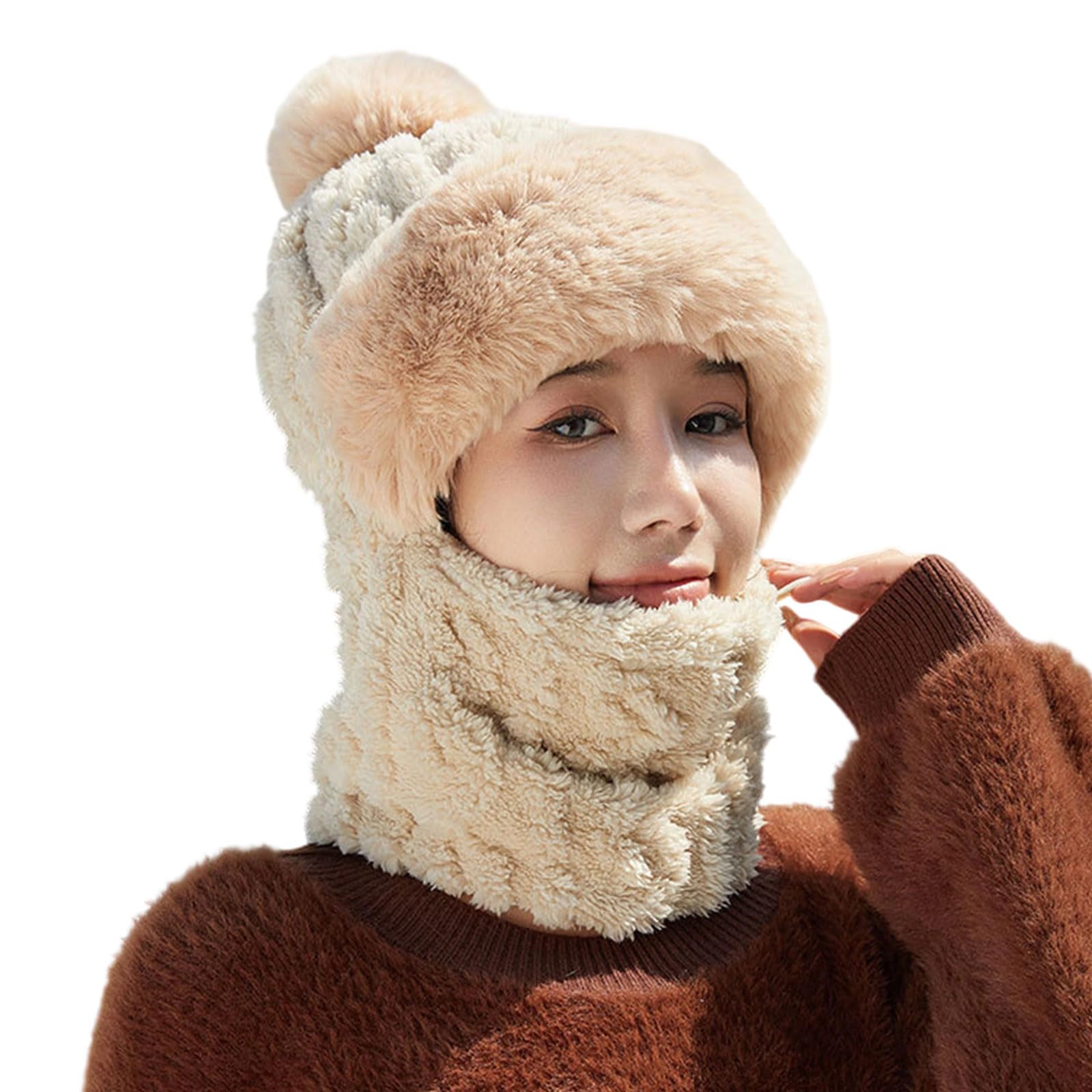 MICFENY Thickened Plush Knitted Hat with Neck Gaiters Face Cover Cold Weather Protections Pullover Russian Hat for Winter Outdoo