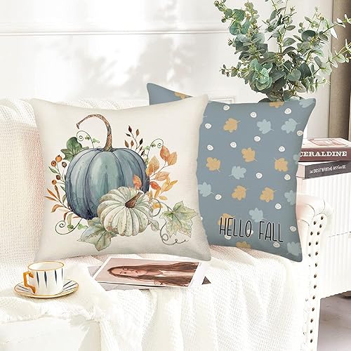 Miniatura 3 de Fundas de almohada de otoño de 24 x 24 pulgadas, juego de 4 fundas de almohada decorativas con diseño de lunares a cuadros para exteriores, para