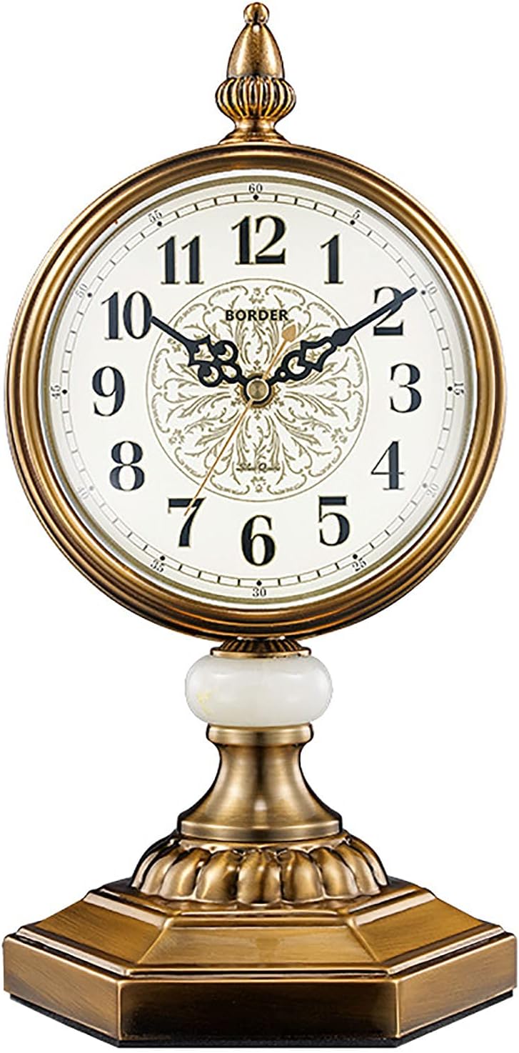Metal Living Room Desk Clock European Retro Silent Decorative Quartz Mantel Clocks for Fireplace Office Kitchen Desk Shelf Home Décor Gift