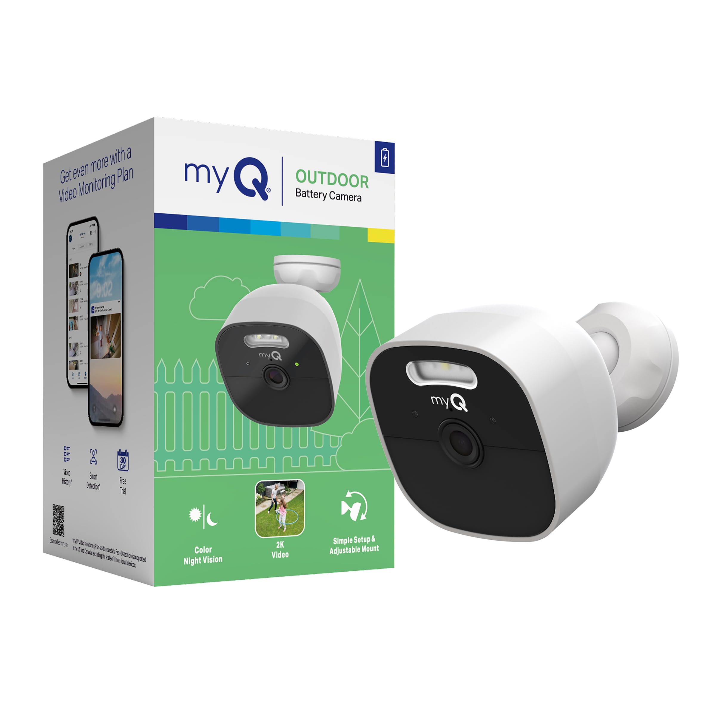 Photo 1 of Chamberlain myQ Outdoor Battery Camera | 2K Camera, Color Night Vision, Spotlight, Motion Alerts, Live View with Two-Way Talk, Wireless, Weather-Resistant, Outdoor, White