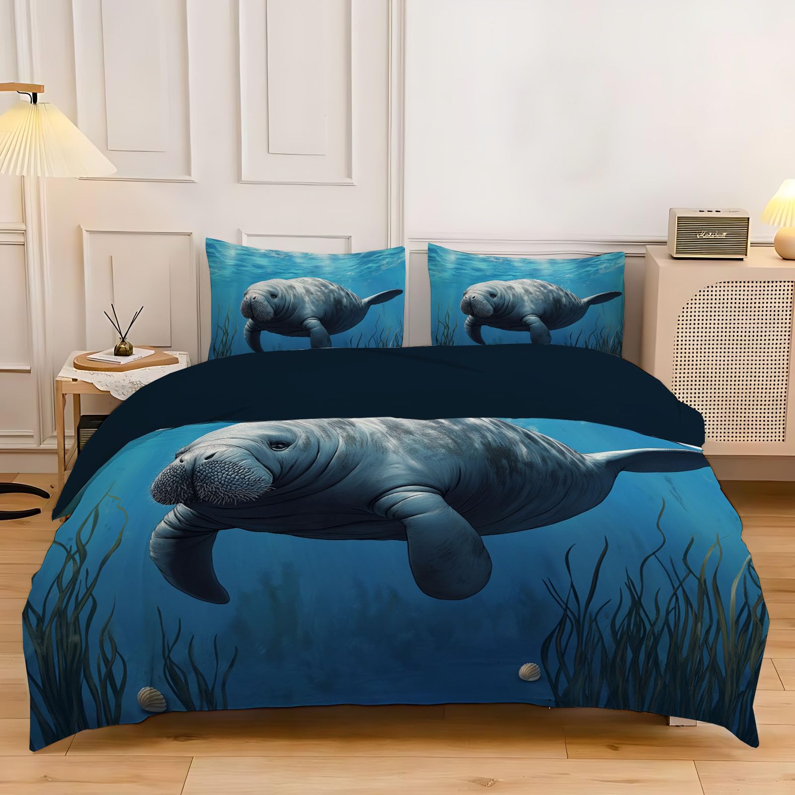 Housse de couette 140x200 parure de lit 2 personnes bleu paon microfibre gaufré 3D