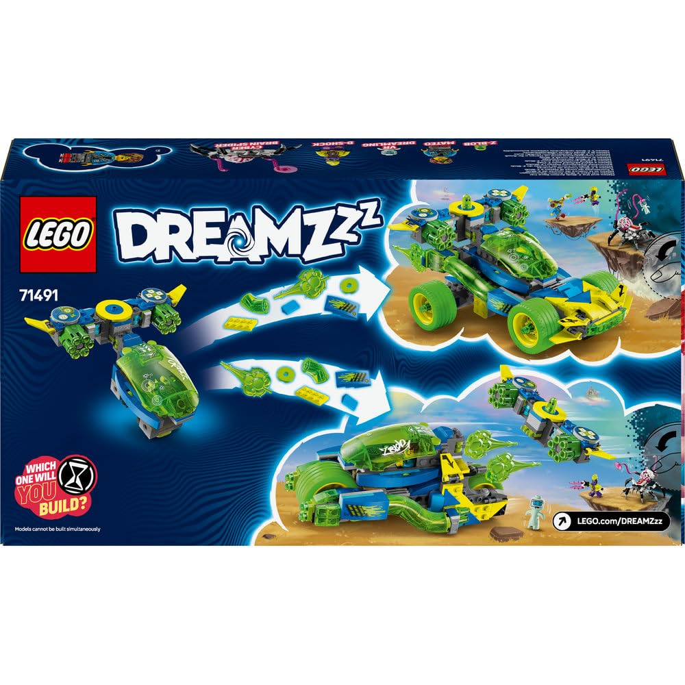 LEGO DREAMZzz Samochód Wyścigowy Mateo i Z-Bloba, Konstrukcyjna Zabawka dla Dziecka do Zbudowania 2 w 1, Minifigurki Mateo i D-Shocka, Kreatywny Prezent dla 8-latka, Chłopca i Dziewczynki, 71491