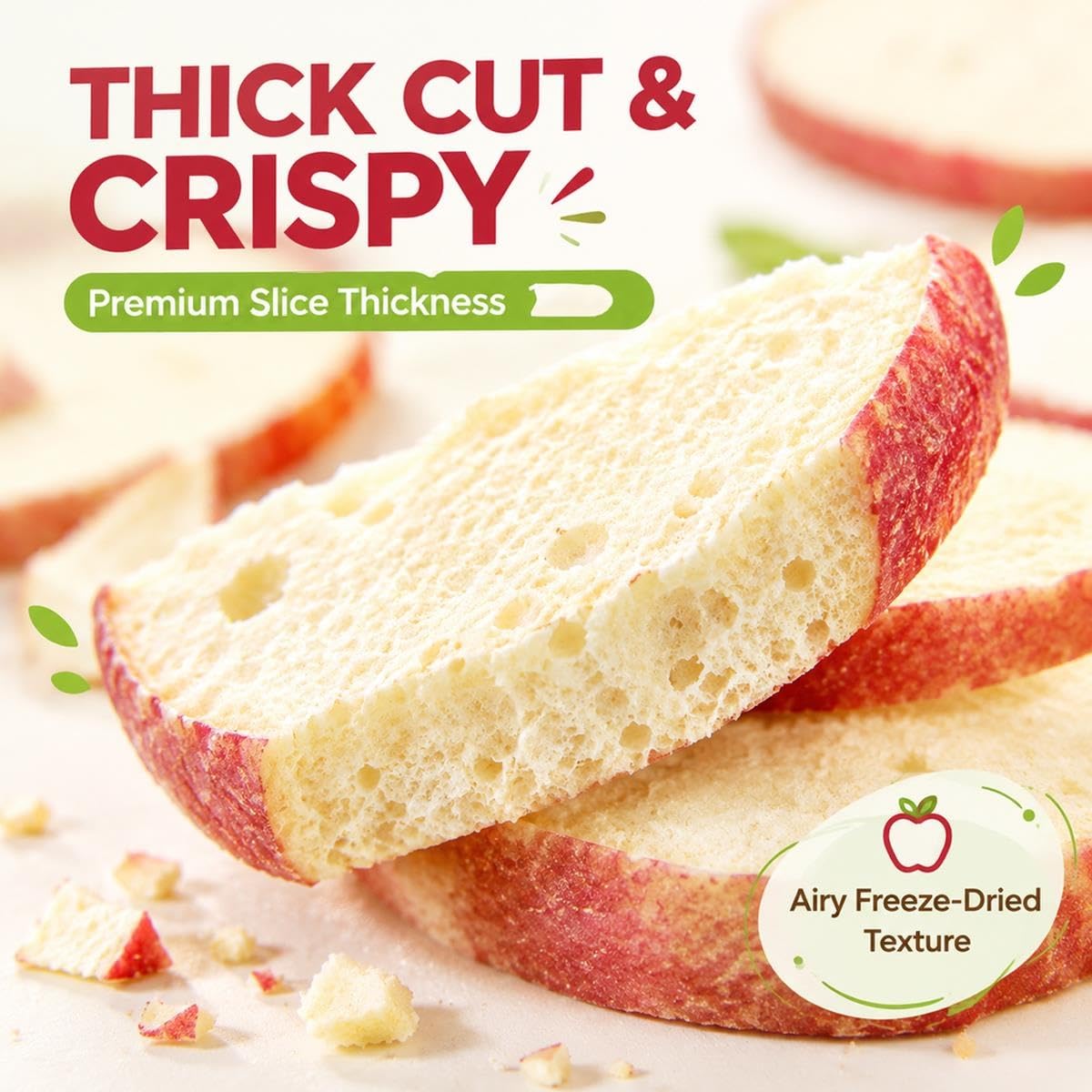 Rodajas de Manzana Liofilizada,Corte Grueso,Snack Crujiente,500g