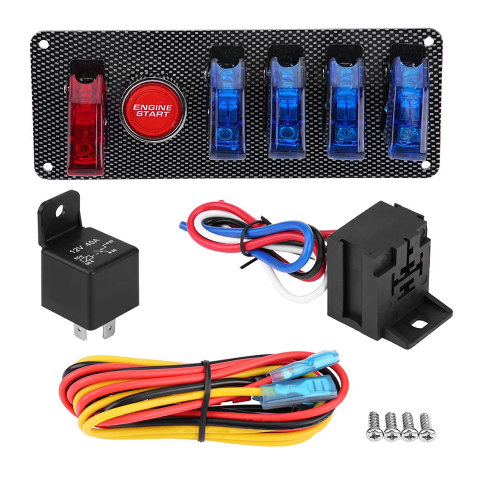 Panel Con Interruptor De Encendido, 6 En 1 Kit De Control De Botón De Arranque Del Motor Del Panel Del Interruptor De Encendido Automático Del Coche De Carreras 12V