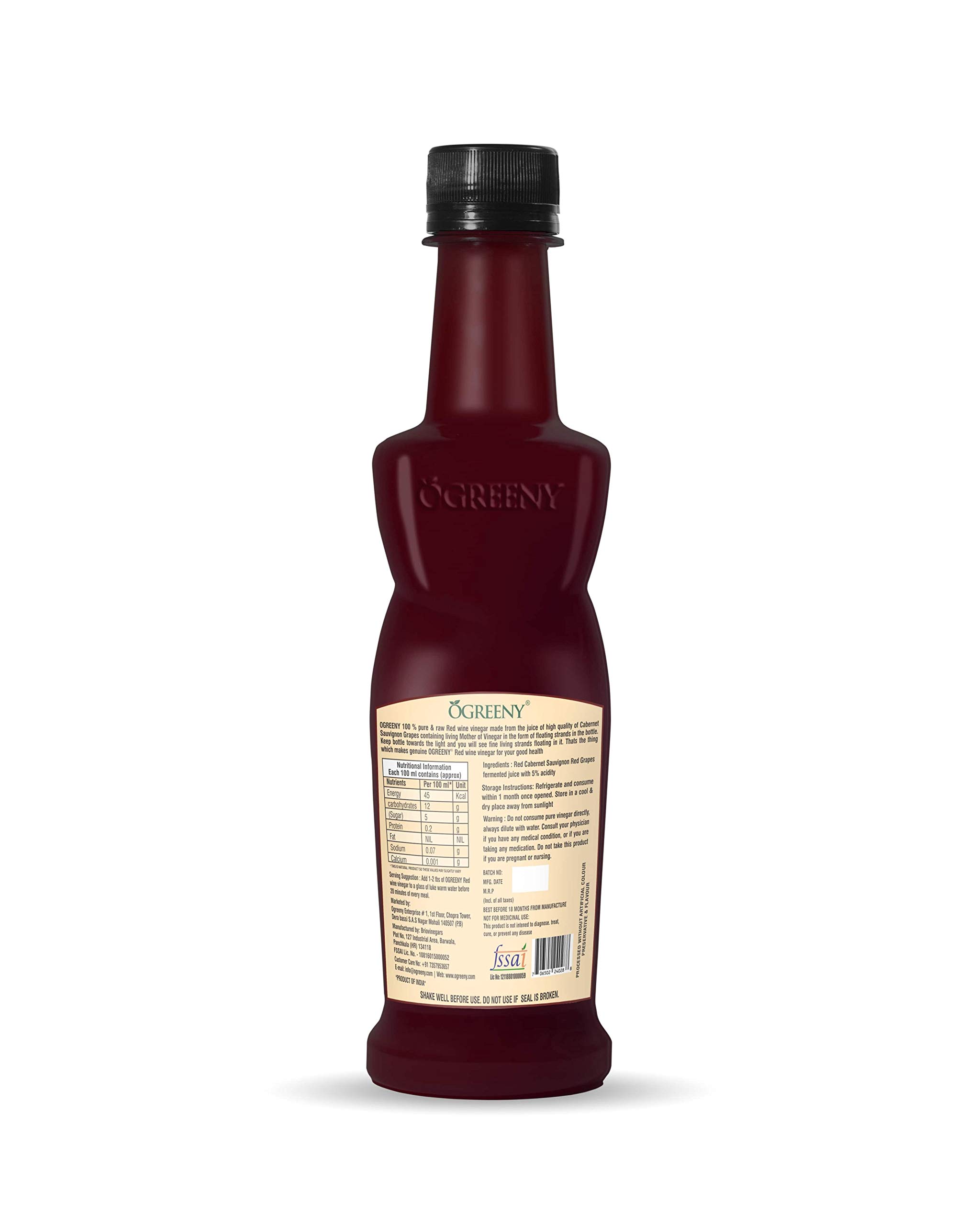 OGREENY Red Wine Vinegar |Balsamic Vinegar Organic Non Alcoholic Drink for Weight Loss 350 ml (Pack of 3 ) - Image 3 thumbnail