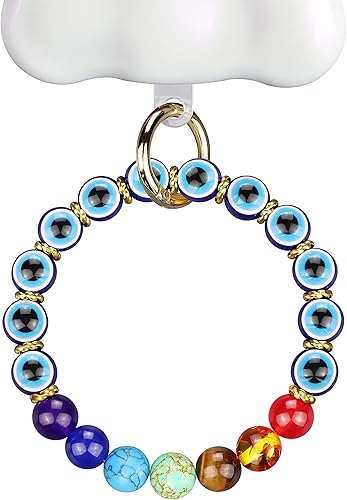 Ucharmbead Correa de muñeca para teléfono celular, correa de muñeca para relajar la ansiedad, llavero con cuentas curativas naturales para mujeres y