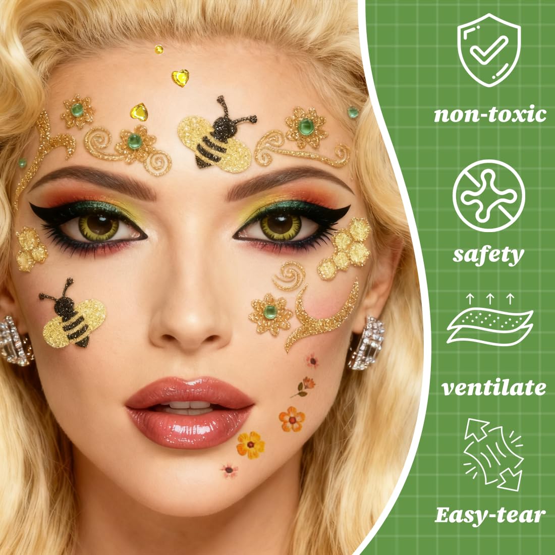 Set Adesivi Viso Glitterati Oro - Angelo Di Kölsche, Maschera Carnevale E Halloween Per Bambini E Adulti