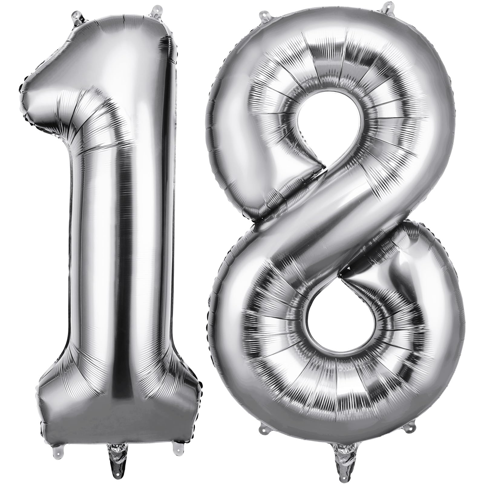 OFFCUP Ballon d'Anniversaire 18 Ans Argent, Foil Ballon Numéro Chiffre 101cm, Gonflable Hélium, Deco Anniversaire 18 Ans Grand Ballons pour Fête Party Mariage