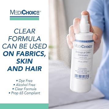 MediChoice Biological Odor Eliminator Spray, 8 Oz Fresh Scent Pump Bottle - Dye Free, Quick Drying, Ideal for Fabric, Skin, Hair - Odor Neutralizer for Home, Hospital, Health Care Clinic
