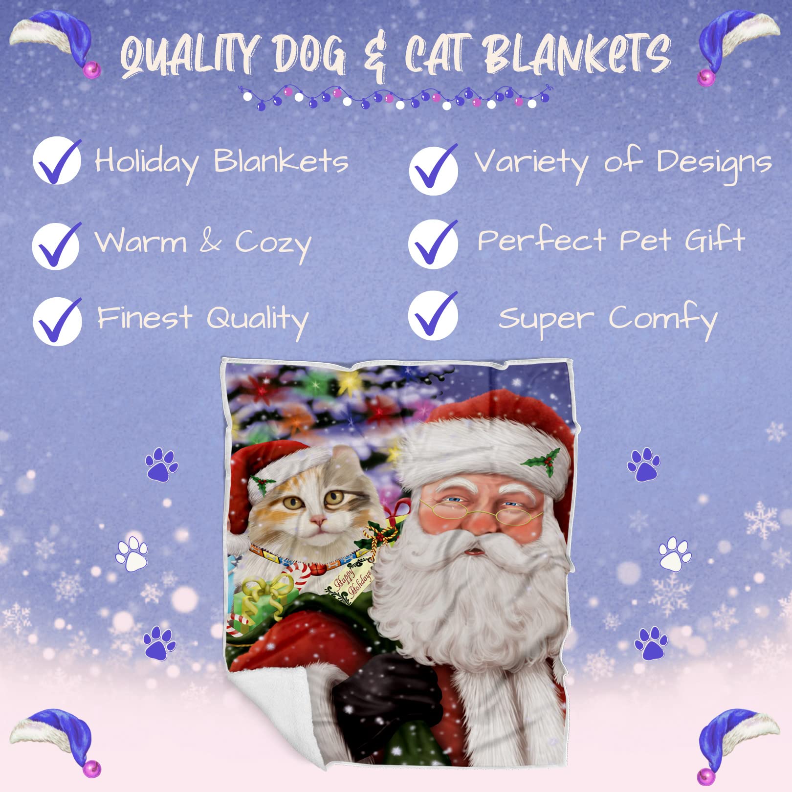 Doggie of the Day American Curl Cat Blanket - Christmas Santa Carrying Presents - Super Soft & Warm Pet Theme for Sofa or Bed, Warm Fleece, Sherpa or Woven Material, BLNKT160014 (60x80 Fleece)