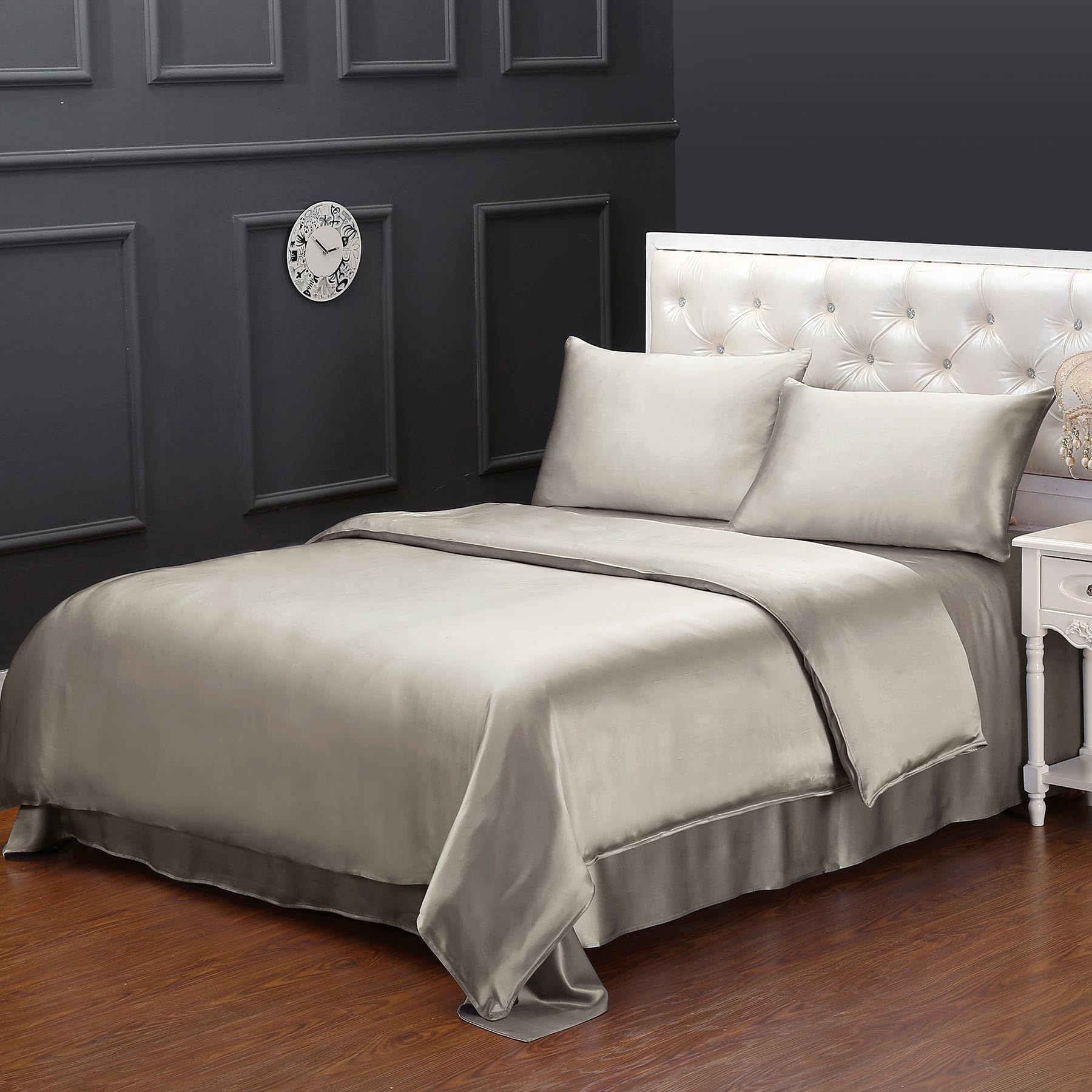 LilySilk Silk Duvet Cover, 19 Momme 100% Pure Mulberry Silk Comforter Cover All Season, Breathable Super Soft Cozy for Single Bed (Silvergray, Single 140x200cm)