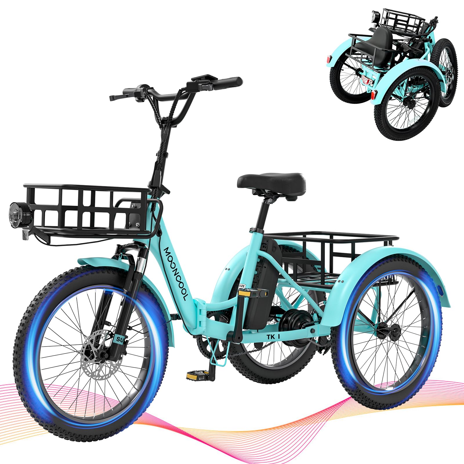 ABORON Electric Tricycle for Adults, 750W 48V Electric Trike/Suspension Fork,Three Wheel Electric Bicycle/48V 14.5Ah Removable Battery,Fat Tire Electric Tricycle with Large Basket