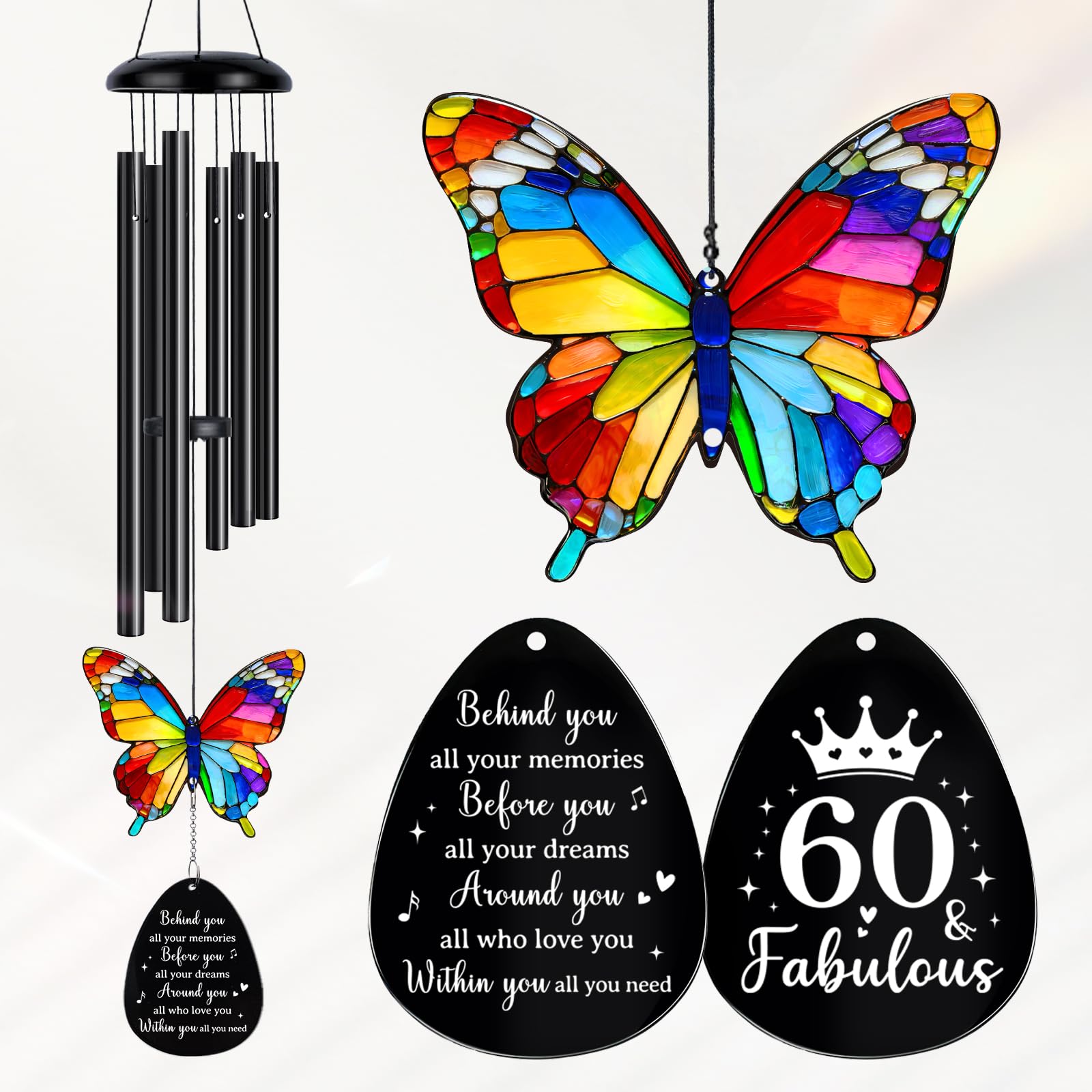 60th Birthday Gifts For Women Men-29.9'' Butterfly Sun Catcher Wind Chimes