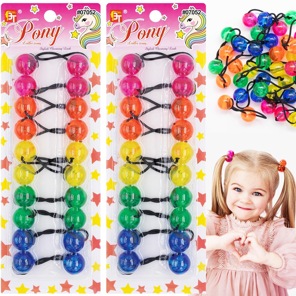Beauty Town 20PCS Bubble Ponytail Holders – 20mm Twin Bead Hair Ties for Girls & Kids – Colorful Elastic Hair Accessories for Braids & Pigtails(Clear Magenta/Orange/Yellow/Sea Green/Navy)