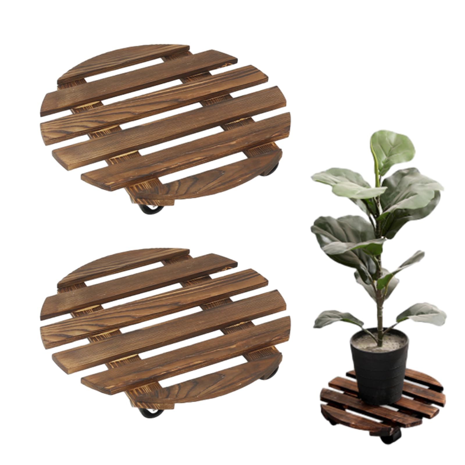 Support à plantes en bois à roulettes x2 de 25cm robuste pour déplacer vos grands pots de fleurs