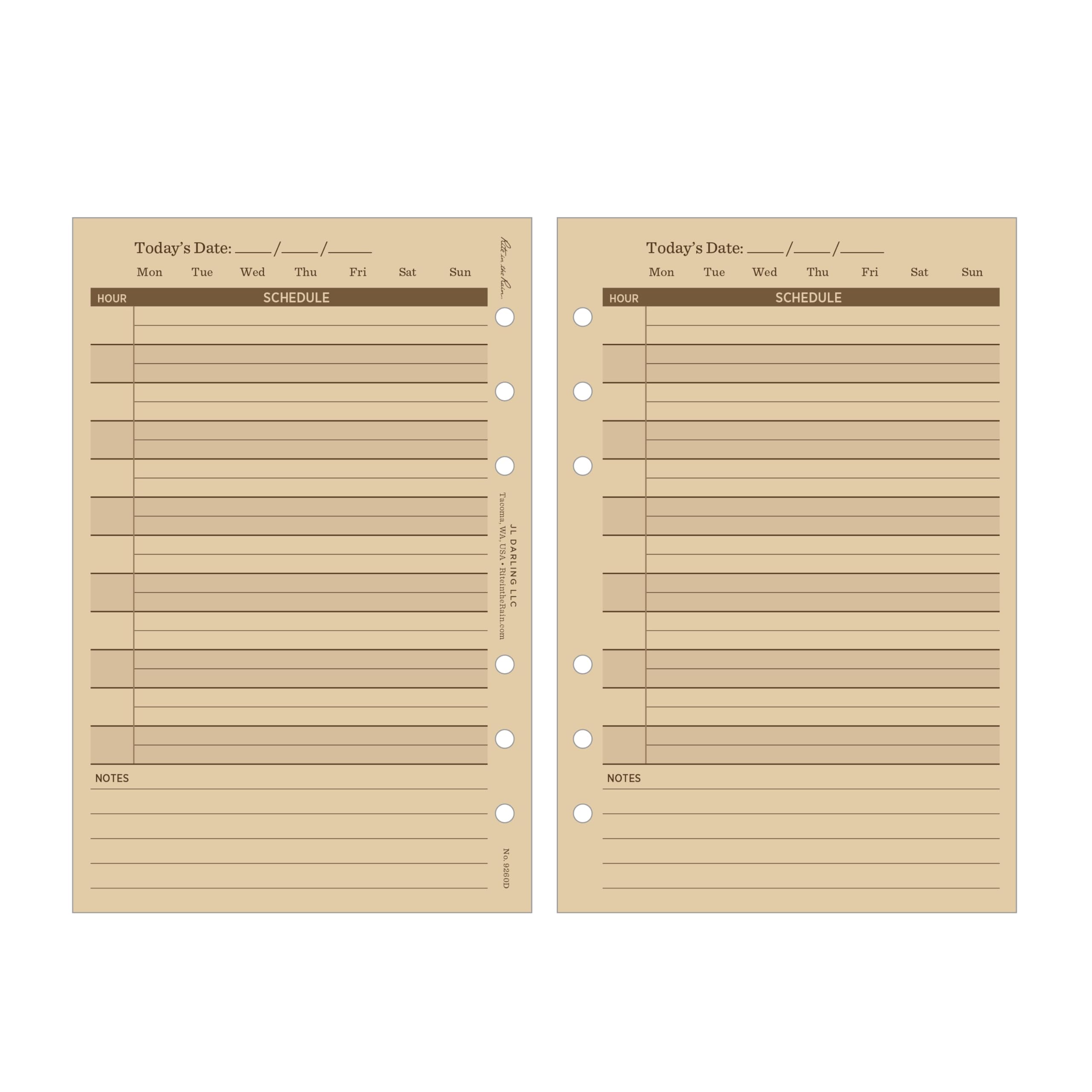 Rite in the Rain all-weather calendario settimanale set Calendario giornaliero 4 5/8" x 7" Tan