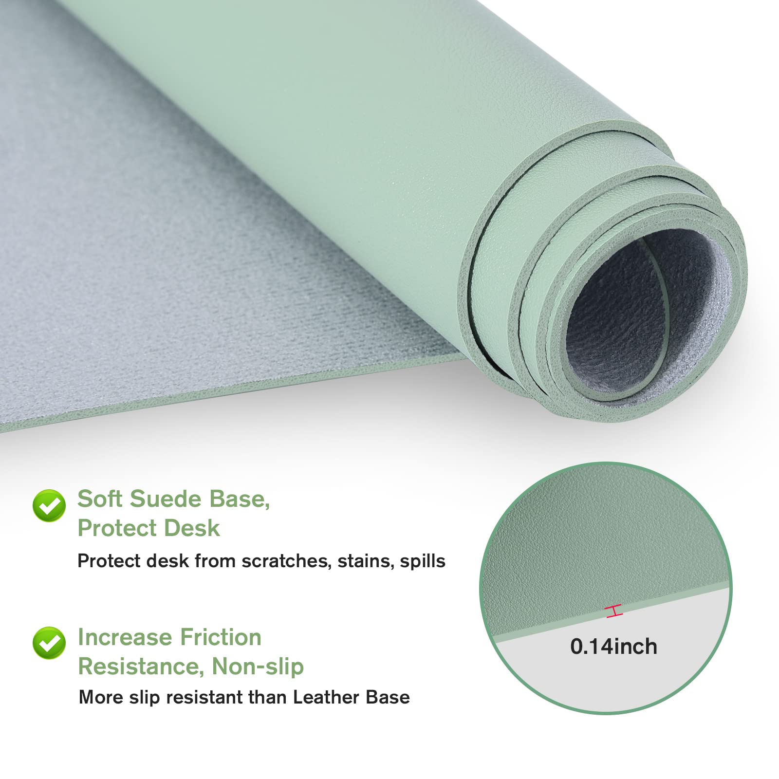 Tapis De Souris PINKCAT 80x40 Cm - Surface PU Imperméable, Base Suède Antidérapante, Vert Clair - 8
