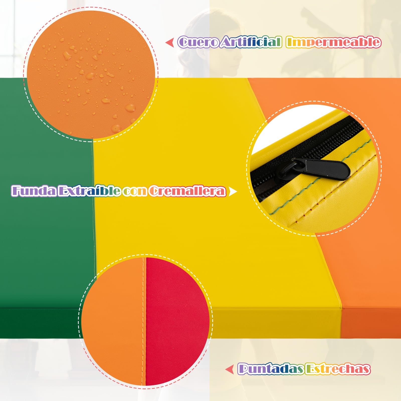 COSTWAY Colchoneta de Gimnasia Plegable de 200 x 75 x 3 cm, Esterilla de Gimnasia lmpermeable de 5 Paneles de PU, Estera de Ejercicio con Asas de Transporte para Gimnasio y Casa