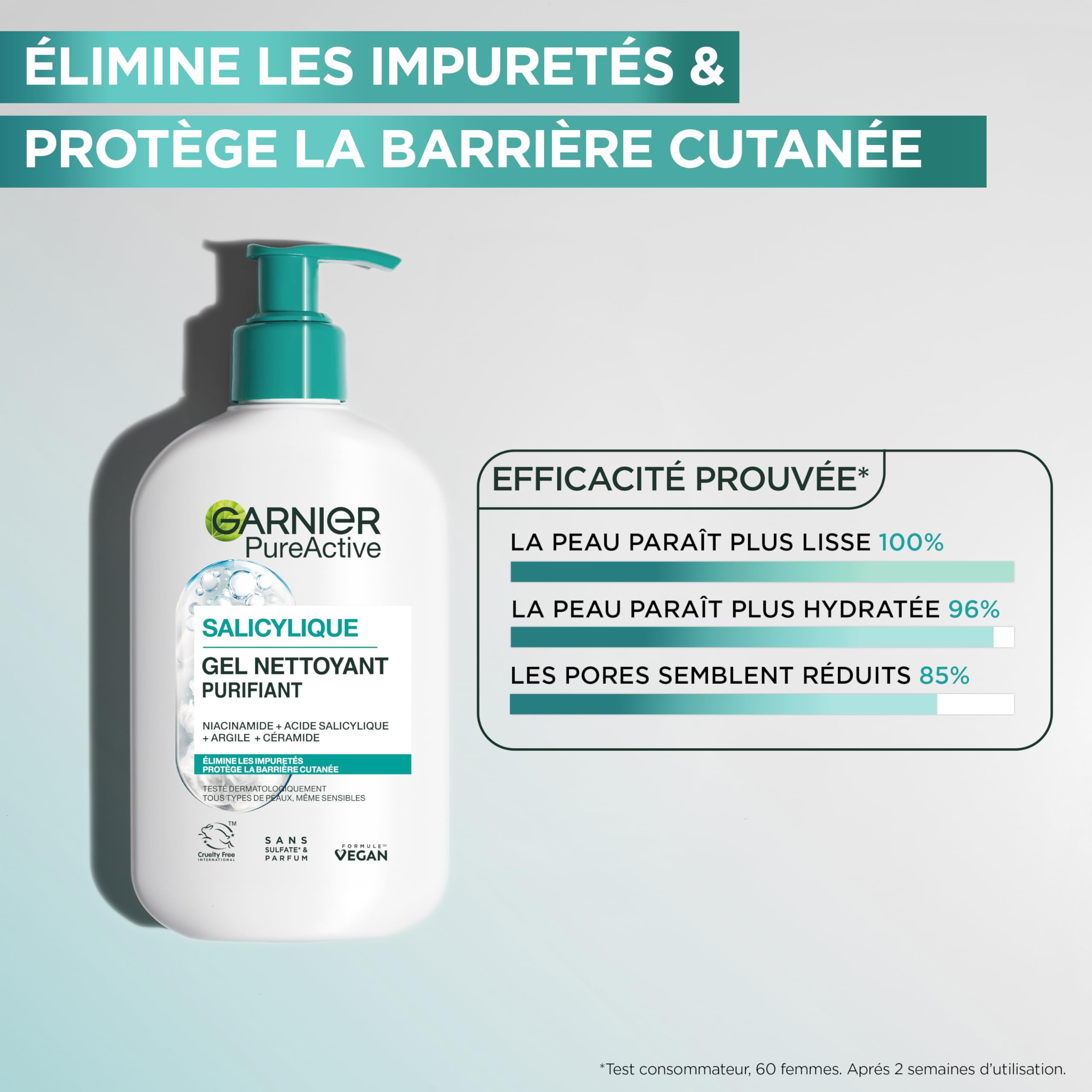 Garnier Gel detergente schiumogeno con acido ialuronico, ceramide e argilla 250 ml