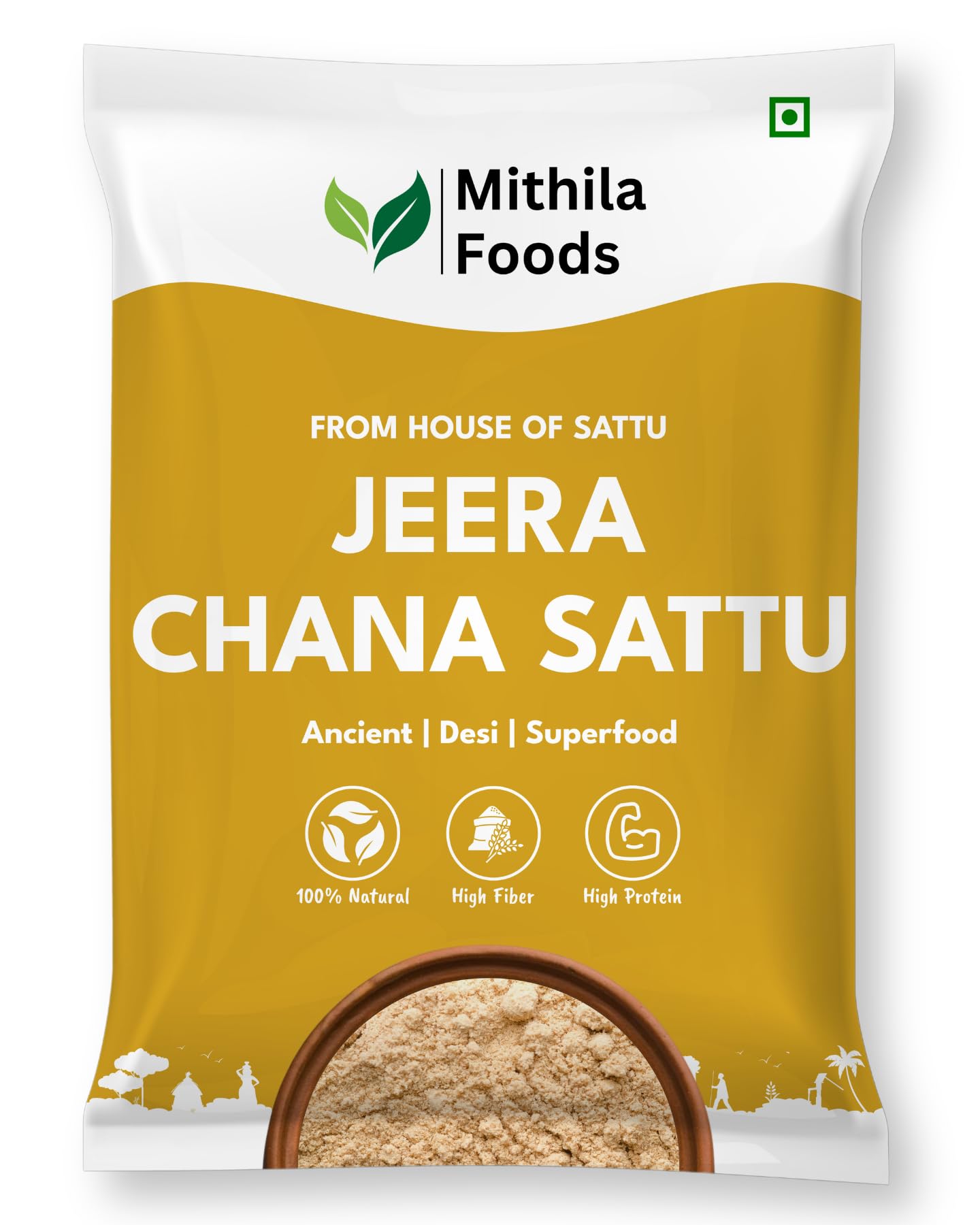 MITHILA FOODS 2 Kg Bihari Jeera Chana Sattu (Roasted Gram Chana Flour with Powdered Cumin) | Gluten-Free, High Protein & Fiber, Superfood | Fresh Natural Energy Drink, Hydrating | Authentic Flavor From Bihar