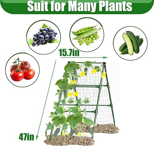 Miniatura 3 de Enrejados de pepino en un marco para plantas con soporte verde enrejado para pepino, plantas trepadoras, verduras, flores (verde) 47 x 15 pulgadas