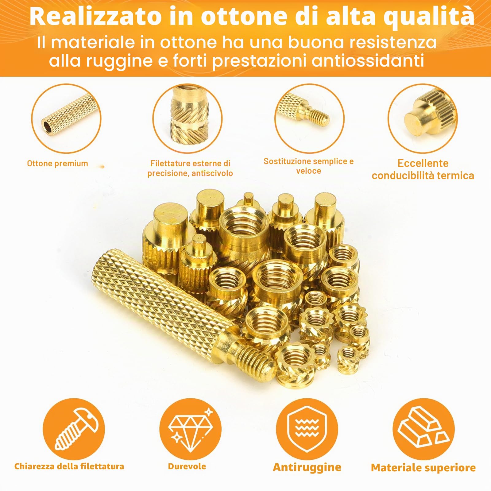 Inserti Filettati a Caldo M2 M3 M4 M5 M6 1/4-20, Dadi in Ottone con Strumento di Inserimento Termico per Stampa 3D