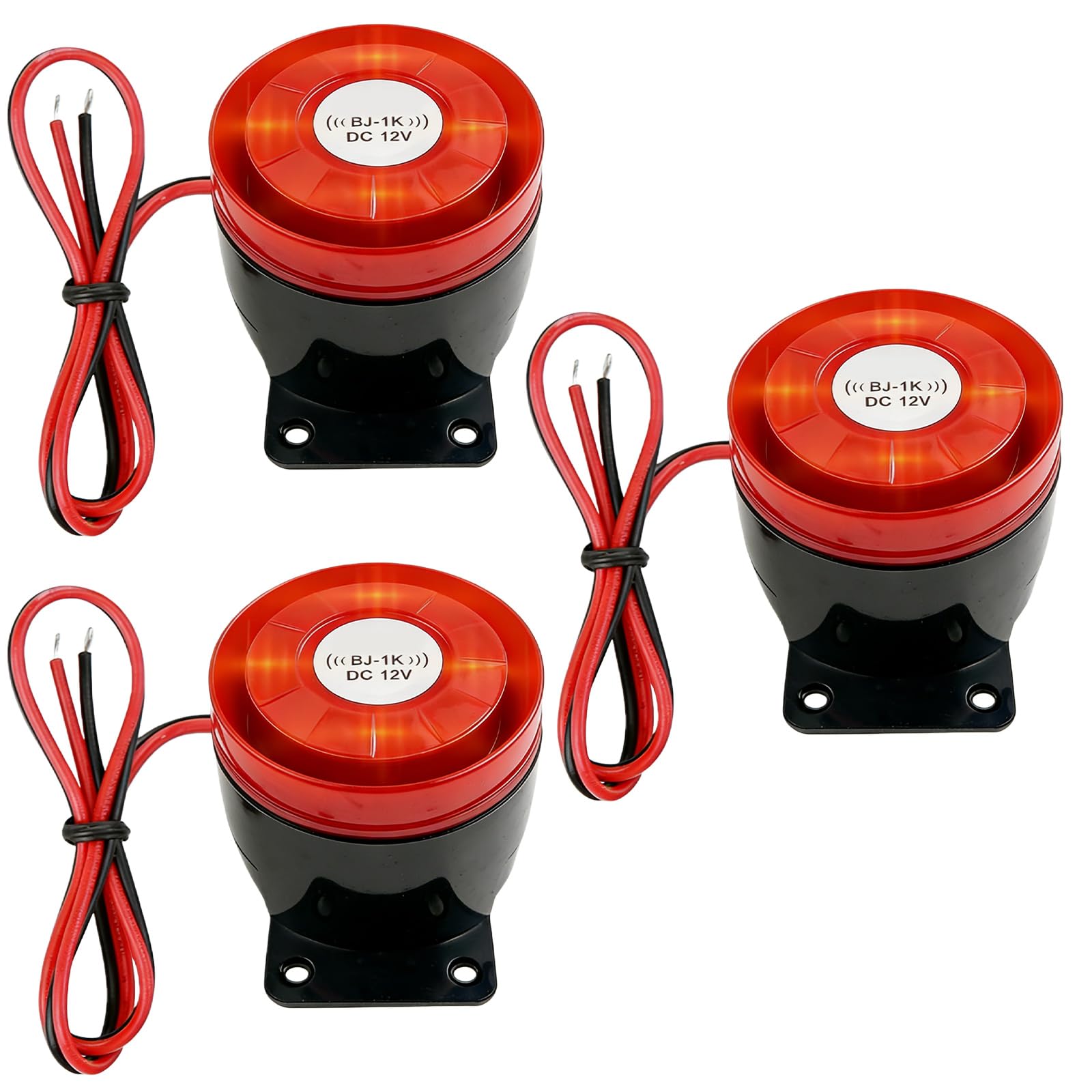 BAIFULAI 3 unidades DC 12 V Mini Sound Light Alarma Luz intermitente 120 dB sirena estroboscópica alarma falsa 1 W, IP54, alarma con cable, luz intermitente para emergencia, evacuación y seguridad