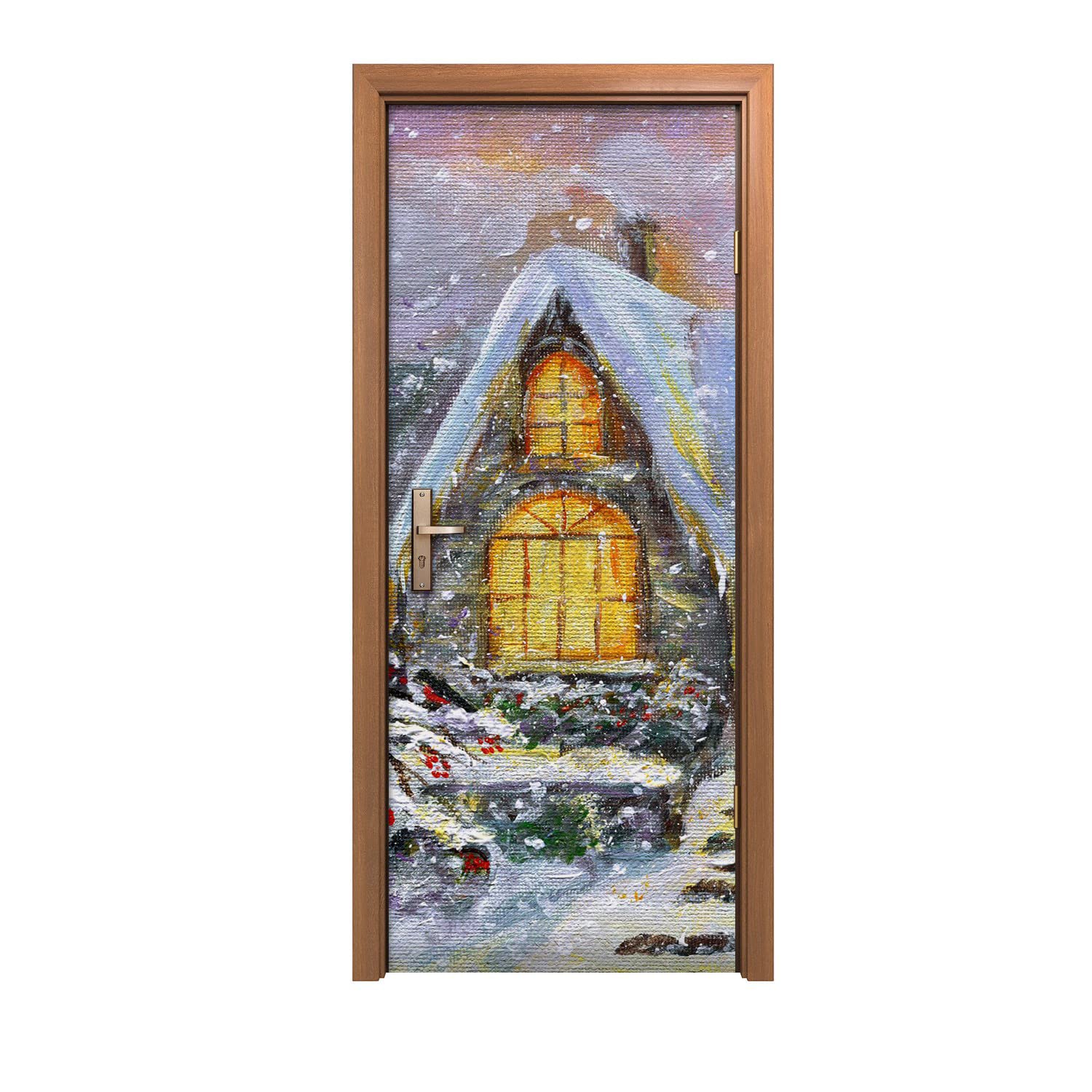 Autocollant de porte design d'intérieur Neige pour salon cosy